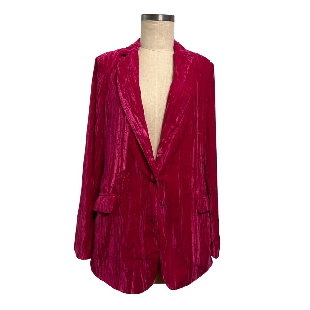 Nasty Gal Pink Crushed Velvet Blazer - size M
